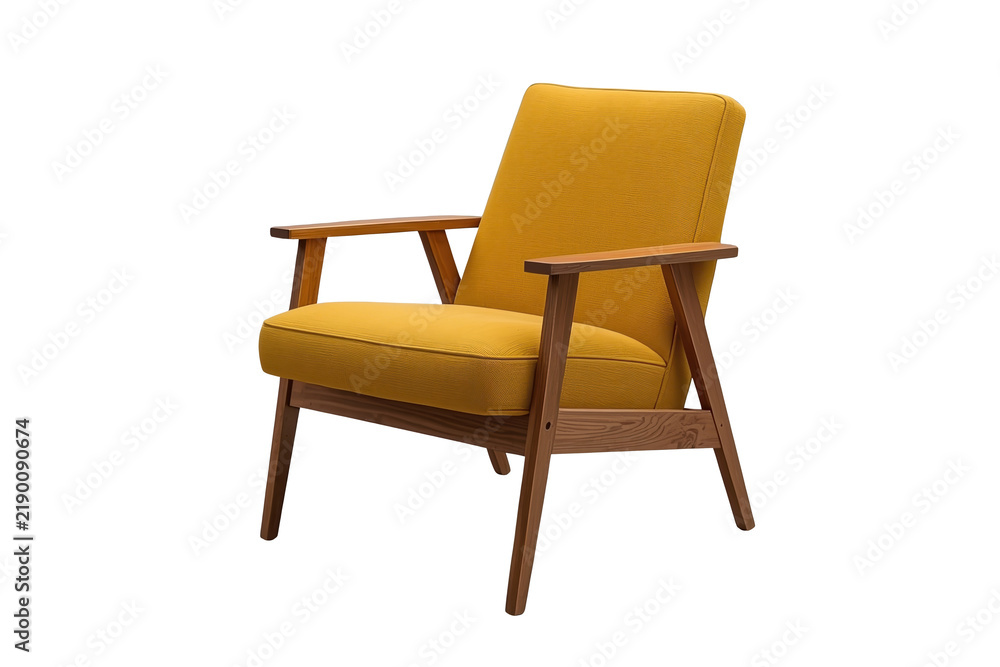 Obraz premium Mustard yellow cushioned wooden armchair