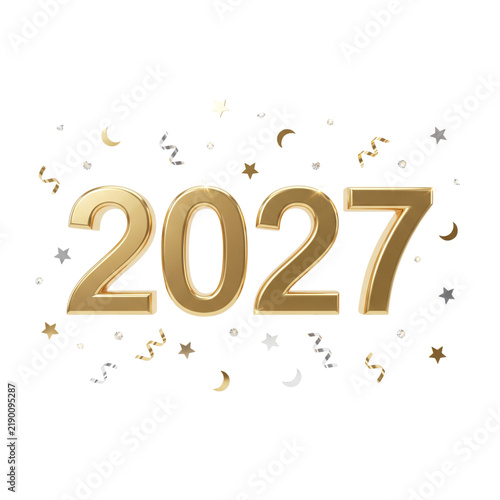 2027 Golden Celebration Number with Confetti and Sparkles