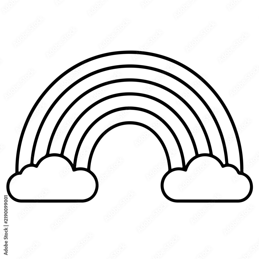 Obraz premium Rainbow with Clouds Outline Vector Icon, Sky, Weather, Colorful