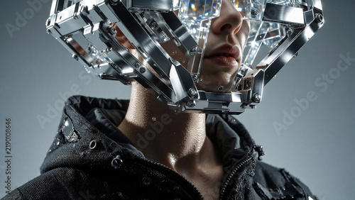 Obraz na płótnie Crystal head surreal AI concept