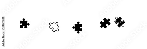 Puzzle Pieces Set, Minimalist Connection Icons, Simple Design Elements. Interlocking Shapes, Vector Illustration
