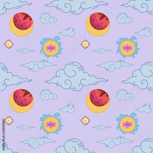 Seamless Pattern of Celestial Moon and Clouds