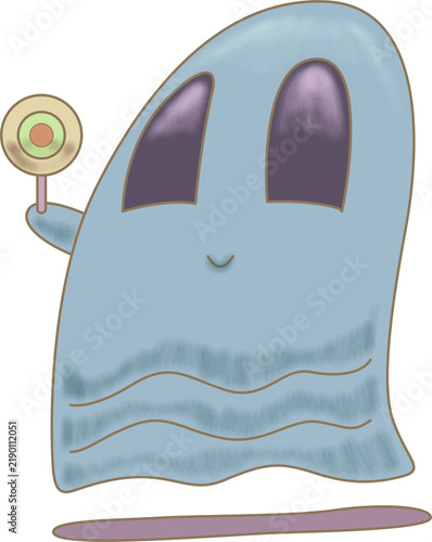 Cute Blue Ghost Holding a Lollipop Illustration