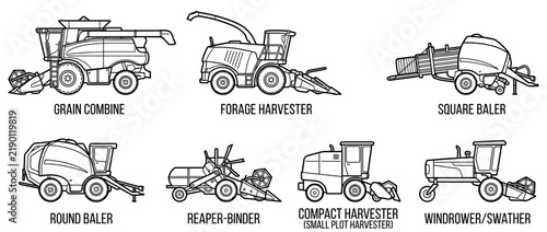 Bild auf Leinwand Agricultural Harvesting Machinery Collection on Transparent Background