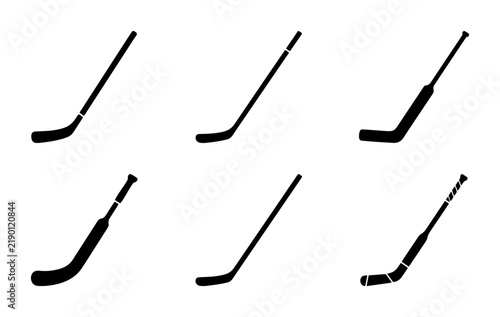 Black hockey sticks and baseball bat silhouettes, sports equipment