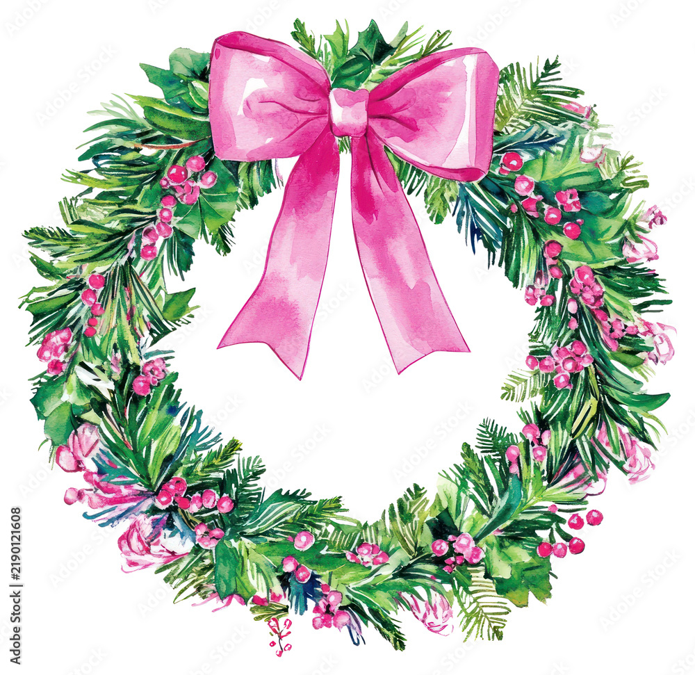 Obraz premium PNG Christmas wreath watercolor christmas green.