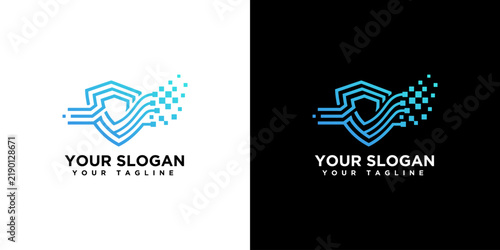 Digital Shield Logo with Data Flow
