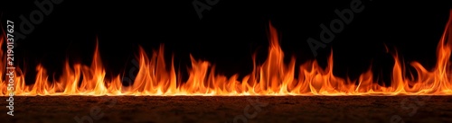 Atmospheric view of bright fire line on black
