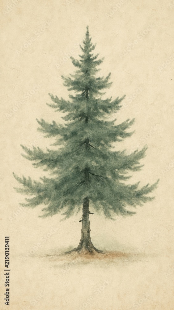 Obraz premium Vintage evergreen tree illustration