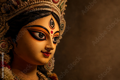 Bengali Durga Puja Clay Idol Portrait with Traditional Handcrafted Details and Third Eye