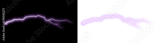 Electric purple lightning bolt isolated on transparent background. Glowing thunder flash special effect for digital graphics and design