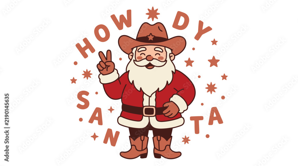 Fototapeta premium Cowboy Santa Claus Illustration with Howdy Santa Text Design
