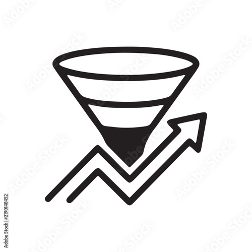 Sales funnel illustration showing conversion growth with upward arrow