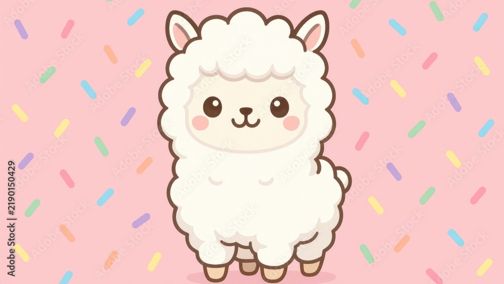 Fototapeta premium Cute alpaca cartoon illustration.