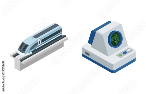 Bild auf Leinwand Isometric Vector Illustration Featuring High Speed Passenger Train And Advanced