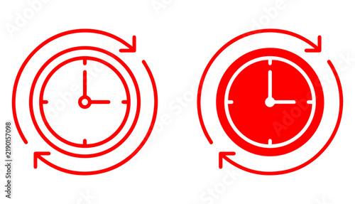 time clock icon set. red countdown timer symbols with outline and filled styles on transparent png background.