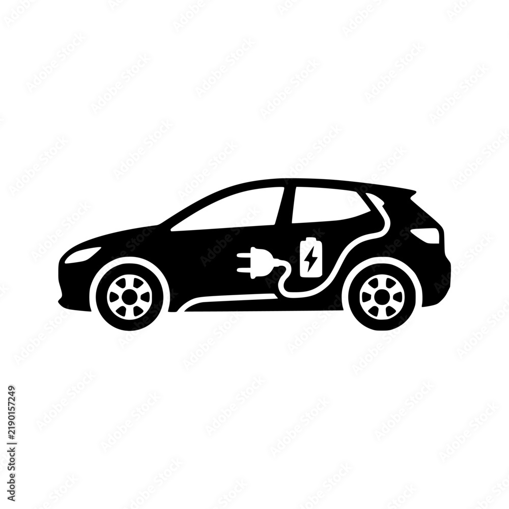 Obraz premium Minimalist black silhouette icon of an electric vehicle for modern sustainable transportation design