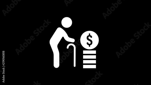White Retirement savings dollar sign business icon animation. Pension investment and financial planning concept. 4K video