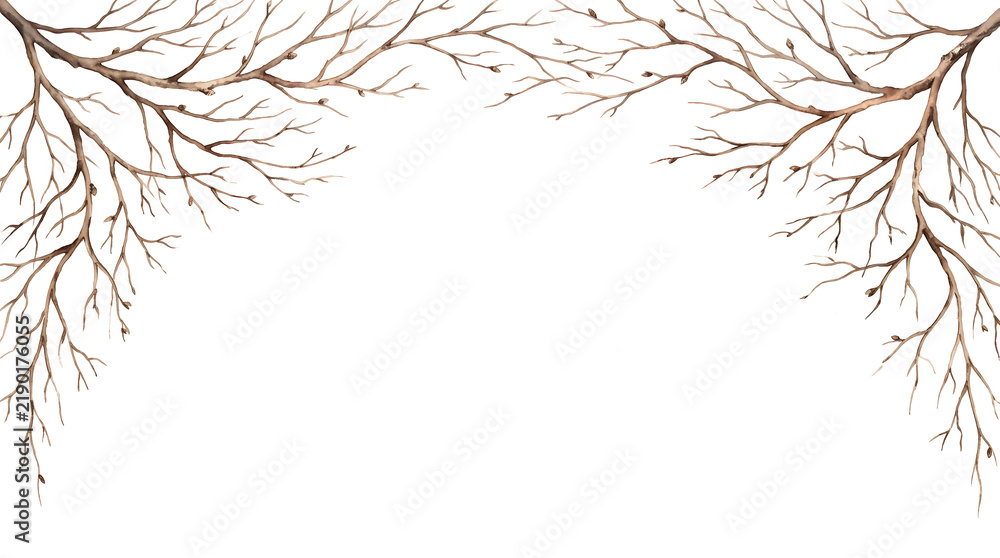 Fototapeta premium Watercolor tree branches framing element isolated on transparent background