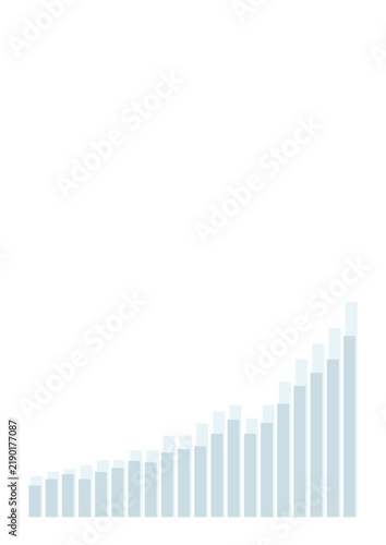 Rising bar chart on white background with pale blue growth graph and large copy space