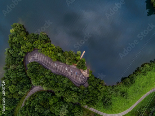 Lake Santeetlah aerial landscape of mountain forest