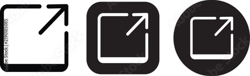 External Link Open Window Icon Set, Expand Full Screen New Tab Symbols, Black Line Solid Web Interface Assets