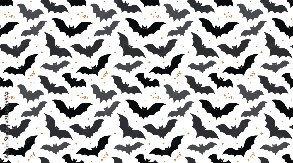 Fototapeta premium Seamless Halloween bats pattern spooky flying nocturnal animals and orange dots background