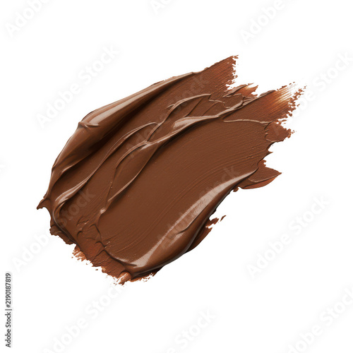 A thick brown chocolate smear with creamy texture and visible strokes isolated for food and beauty design projects