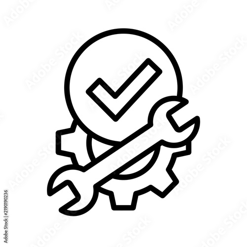 Wrench and Gear Icon with Check Mark - Successful Repair Concept