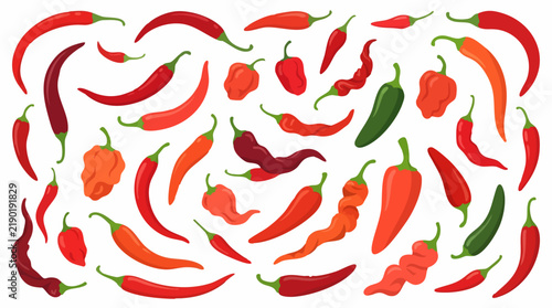 Foto Spicy chili peppers: a collection of red, orange, and green varieties