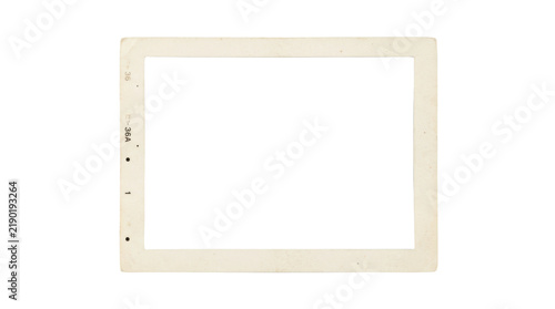 A vintage photographic frame with sprocket holes and film border numbering, isolated on transparent background