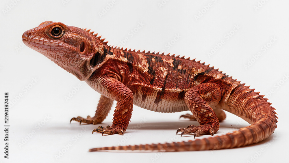 Fototapeta premium Red Ackie Monitor Lizard Isolated on Seamless White Background
