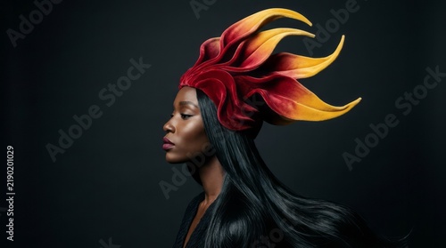 Elegant Woman with Fiery Headpiece Headpiece Flame Fashion Portrait Elegant Beauty Creative. Concept featuring headpiece, flame, fashion, portrait, elegant for professional commercial design.