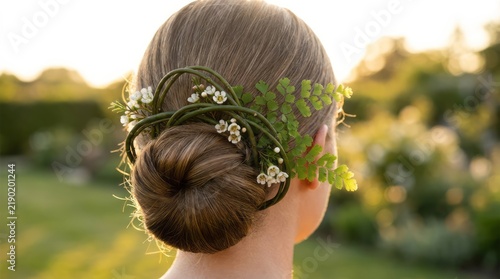 Elegant Floral Hair Bun with Ferns