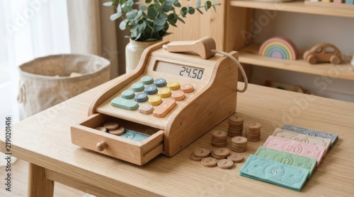 Wooden Toy Cash Register with Play Money