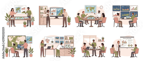 Business Team Collaboration: Data Analysis, Presentations, and Global Strategy Meetings