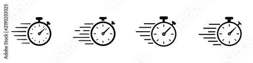 Foto Shortest time stopwatch vector icon set with speed timer, fast deadline and quick response symbols