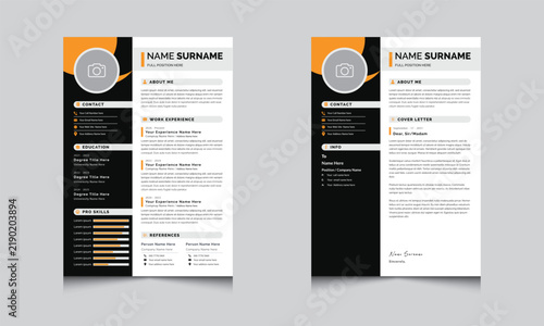 Resume template, CV Layout with Black Accents