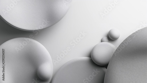 Minimalist White Spheres of Various Sizes on White Background for Design and Art Projects