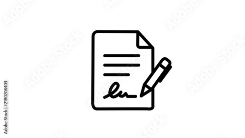 Signed document contract icon with pen writing signature