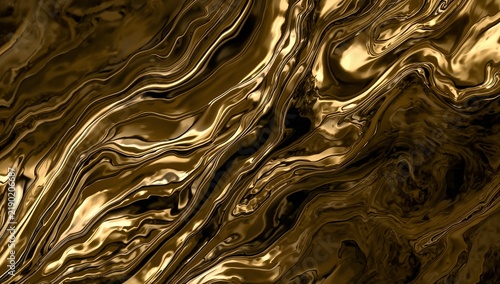 Abstract Metallic Gold and Black Swirling Marbled Pattern for Design