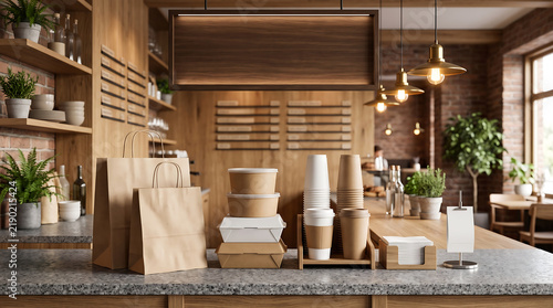 Blank Restaurant Takeaway Packaging and Counter Branding Mockup