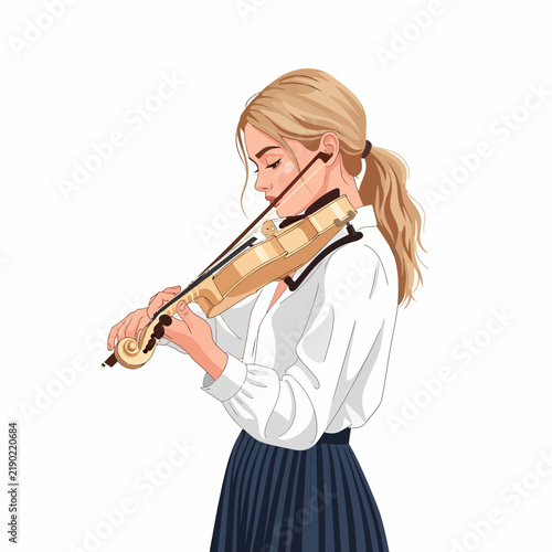 Female Violinist Adjusting Tuning Peg on Tan Violin