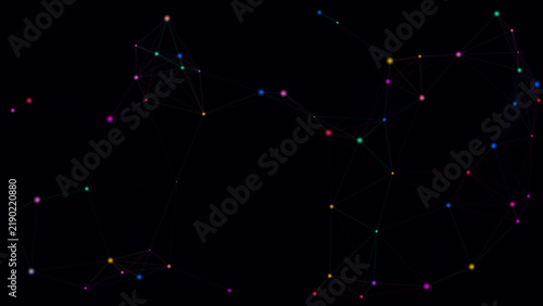 Cuadro en lienzo Abstract technology web with glowing colorful nodes illustration