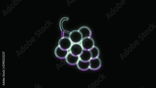  Grapes Icon Neon Seamless Loop 4K with Black Background Animated Promotional Typography for Video Editing