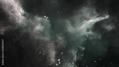 Super Slow Motion Shot of Exploded White Powder on Black Background at 1000 fps.