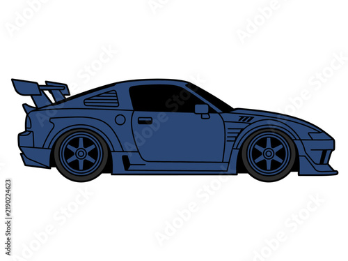 Vector illustration of a modified blue sports coupe car