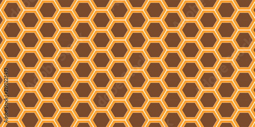 A detailed hexagonal honeycomb pattern in warm golden and brown tones, creating a visually appealing natural texture.