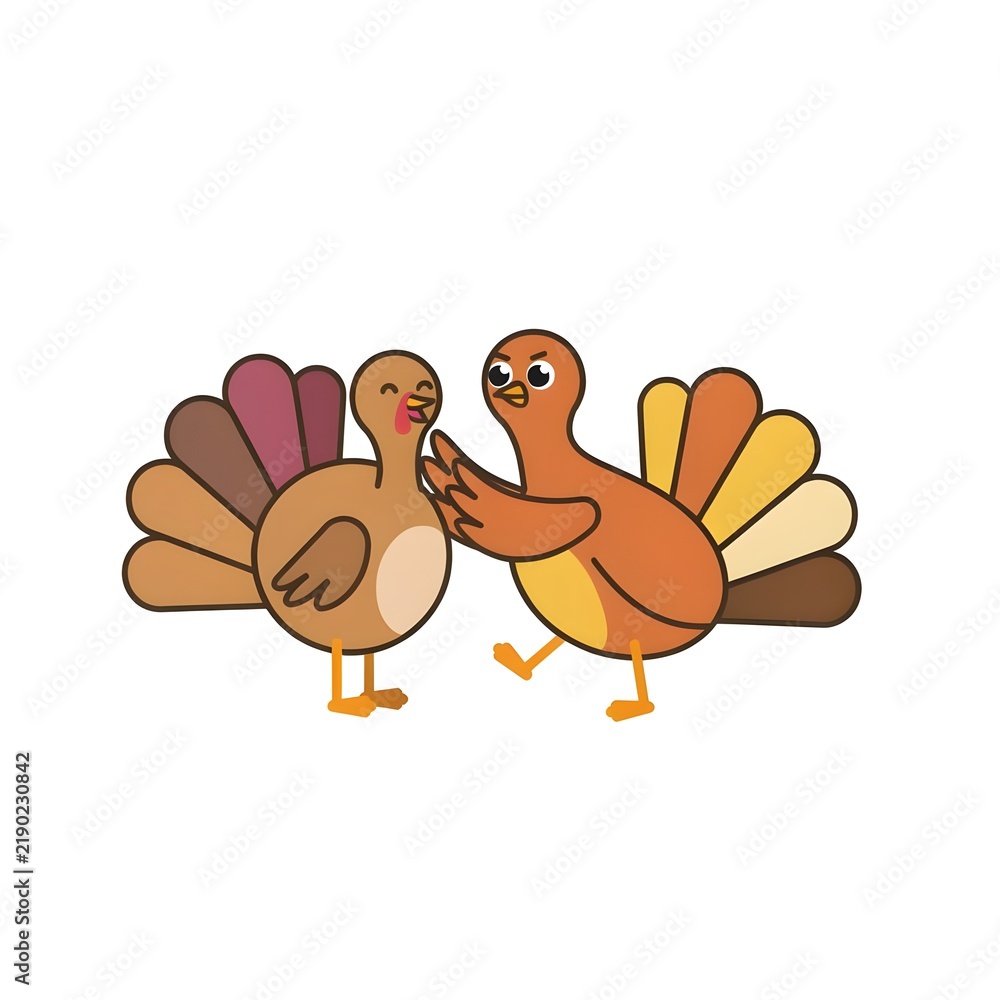 Fototapeta premium Thanksgiving Turkeys Cartoon Fight Illustration
