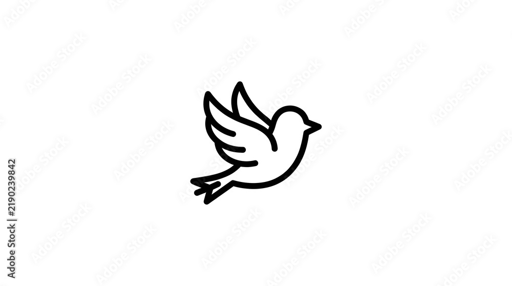 Fototapeta premium Flying Dove Bird and Ocean Waves Vector Line Art Set